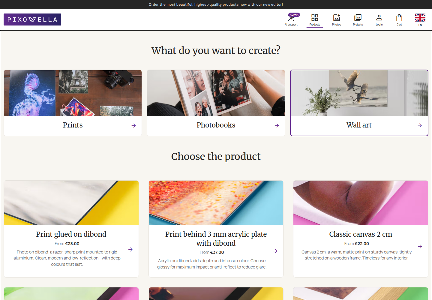 Pixovella-demowinkel met personaliseerbare fotoproducten